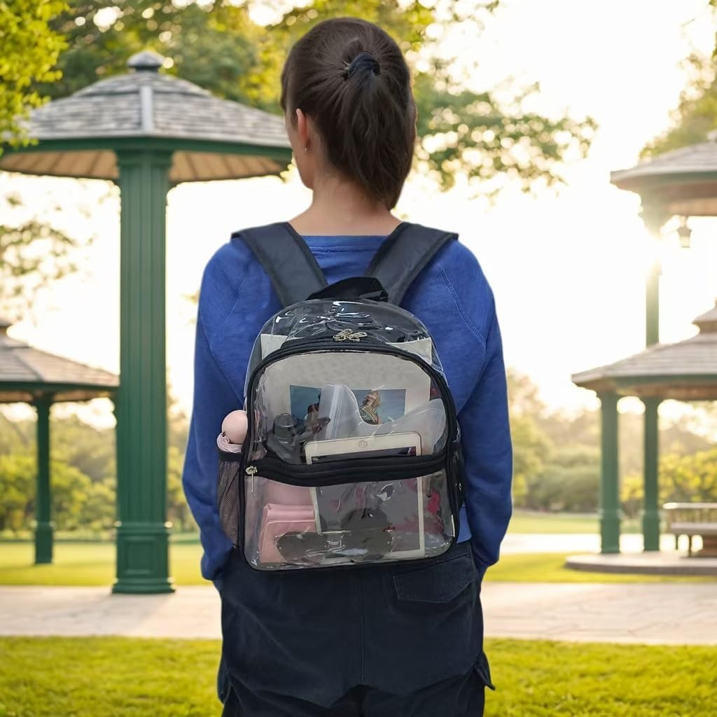 image:imageFammart Clear Backpack Stadium Approved 12x6x12 Kids amp Small Adult Transparent Backpack for School Work Sports Concerts Clear BagBlack