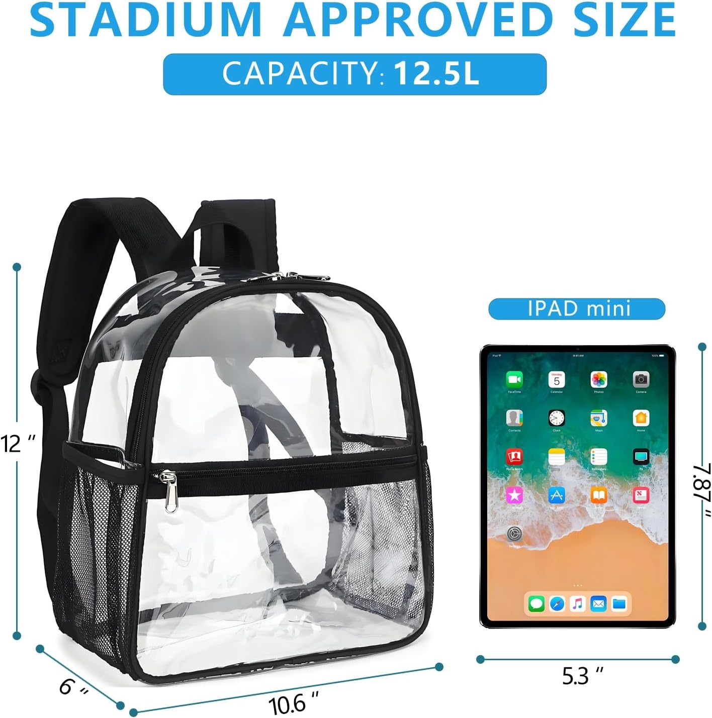 image:imageFammart Clear Backpack Stadium Approved 12x6x12 Kids amp Small Adult Transparent Backpack for School Work Sports Concerts Clear BagBlack