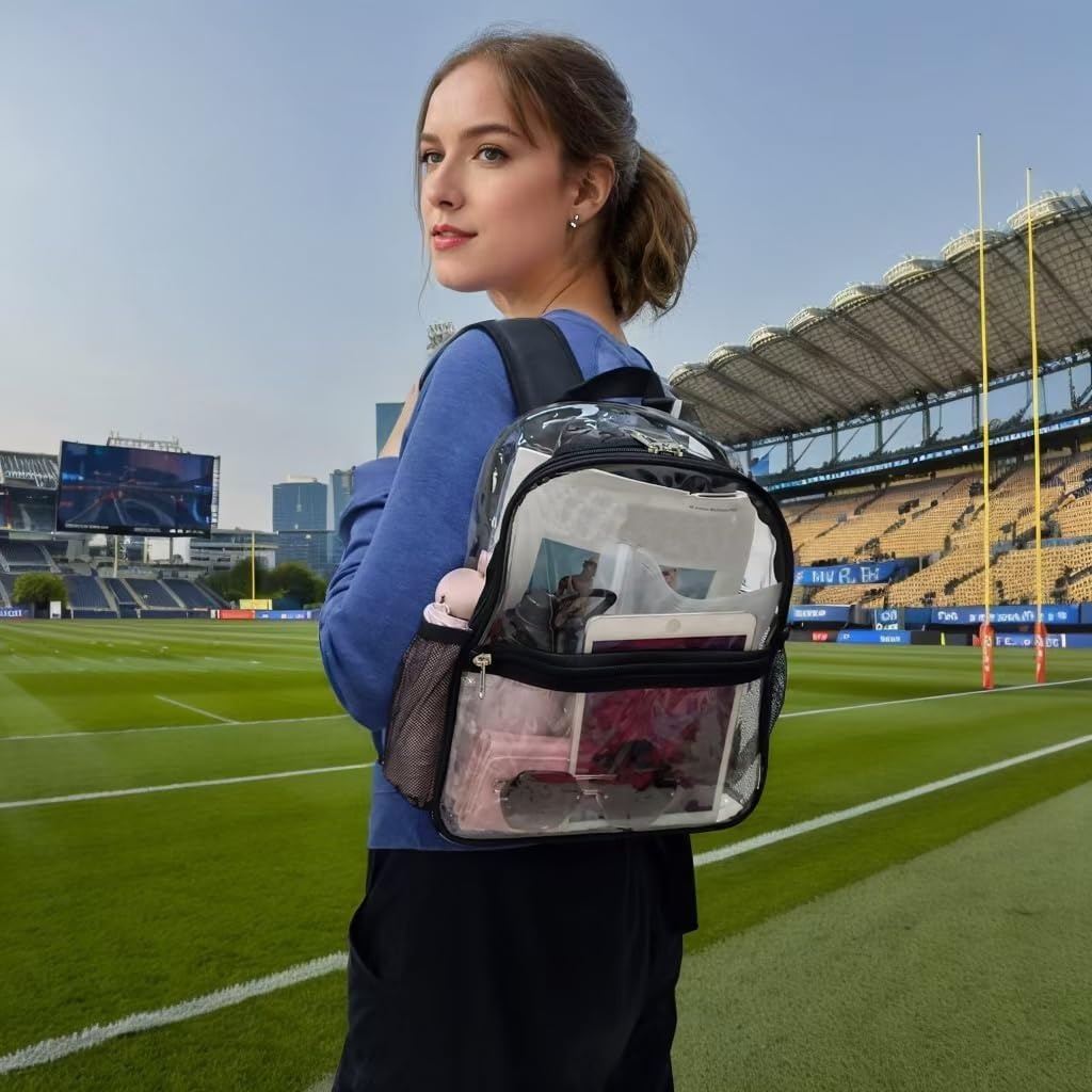 image:imageFammart Clear Backpack Stadium Approved 12x6x12 Kids amp Small Adult Transparent Backpack for School Work Sports Concerts Clear BagBlack