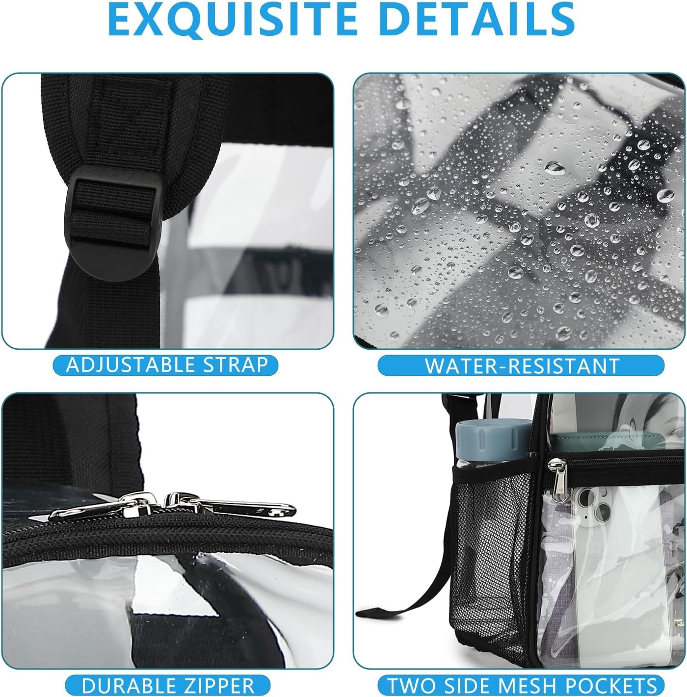 image:imageFammart Clear Backpack Stadium Approved 12x6x12 Kids amp Small Adult Transparent Backpack for School Work Sports Concerts Clear BagBlack