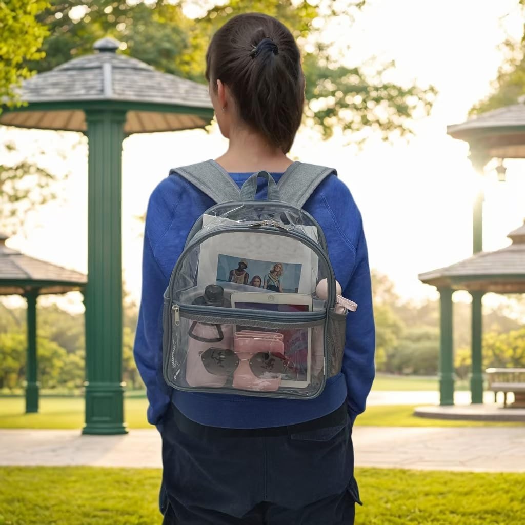 image:imageFammart Clear Backpack Stadium Approved 12x6x12 Kids amp Small Adult Transparent Backpack for School Work Sports Concerts Clear BagGrey