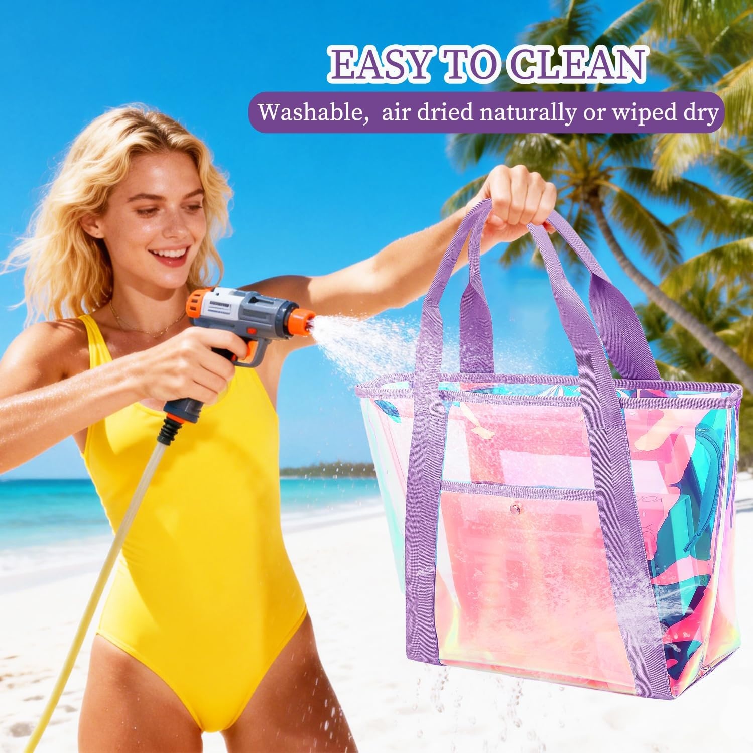 image:imageFammart Clear Bag for Stadium Events 12x6x12 Jelly Tote Bag for Women with Zipper for Beach Sports Concerts WorkIridescent Purple