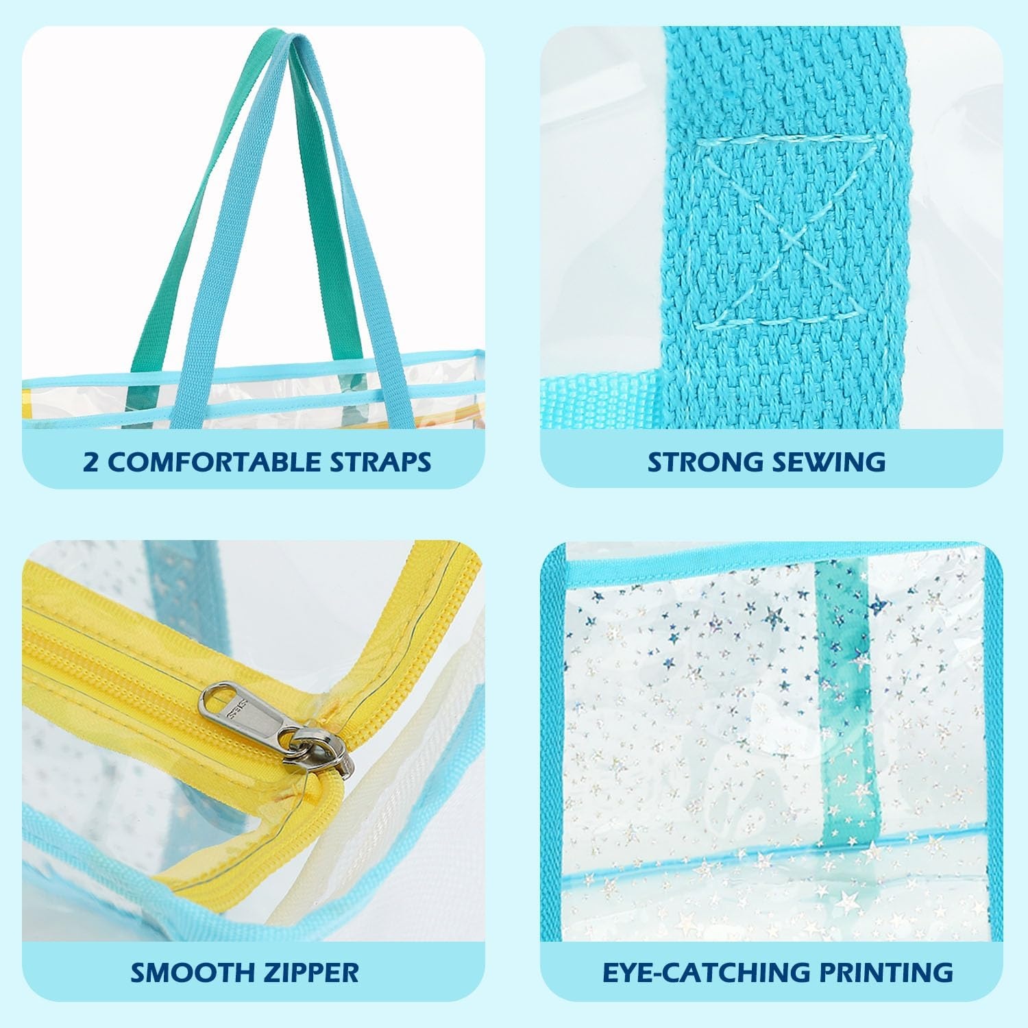 image:imageFammart Clear Beach Bag for Women Large Pool Tote Cruise Vacation Essentials Zipper Closure Waterproof SandproofGreen