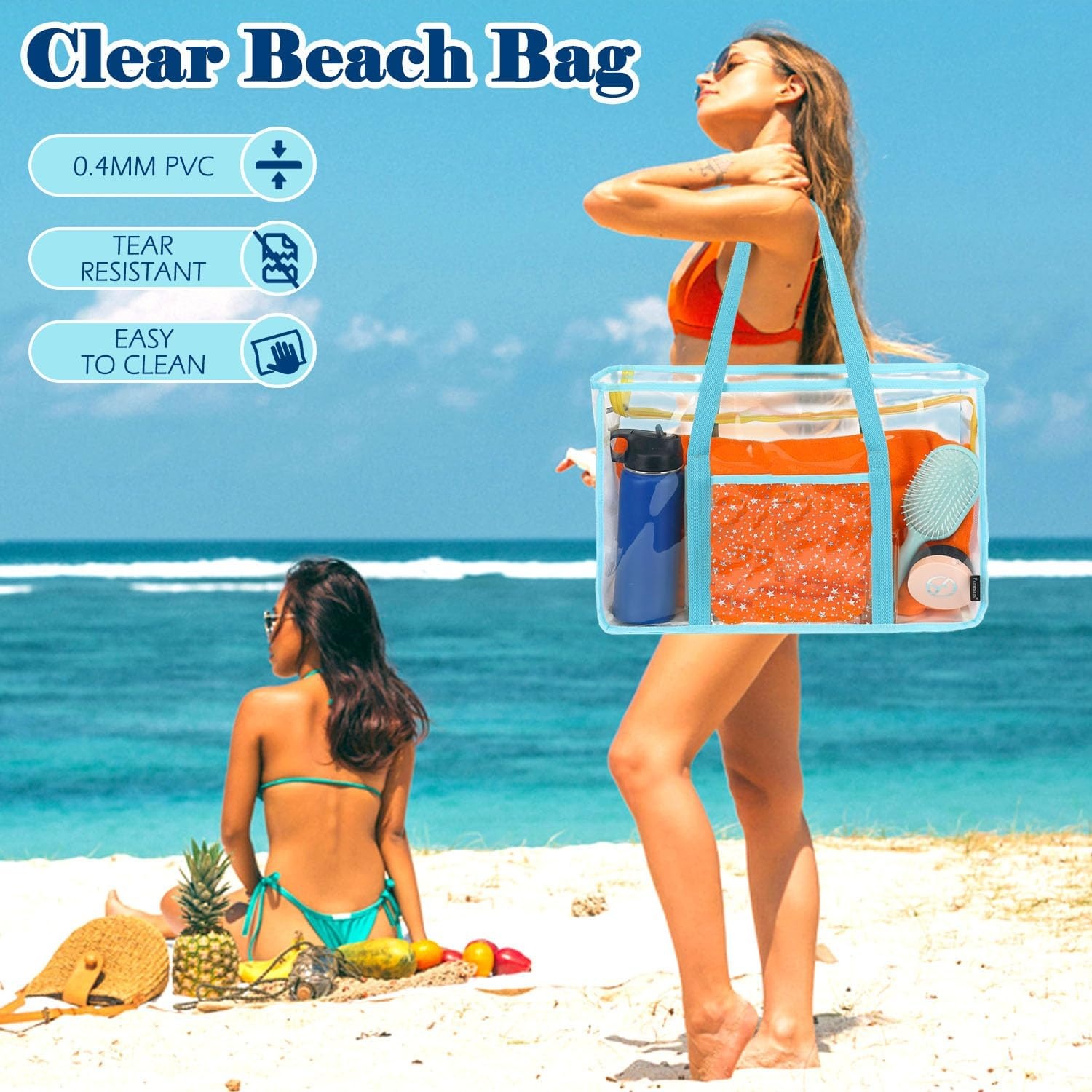 image:imageFammart Clear Beach Bag for Women Large Pool Tote Cruise Vacation Essentials Zipper Closure Waterproof SandproofGreen