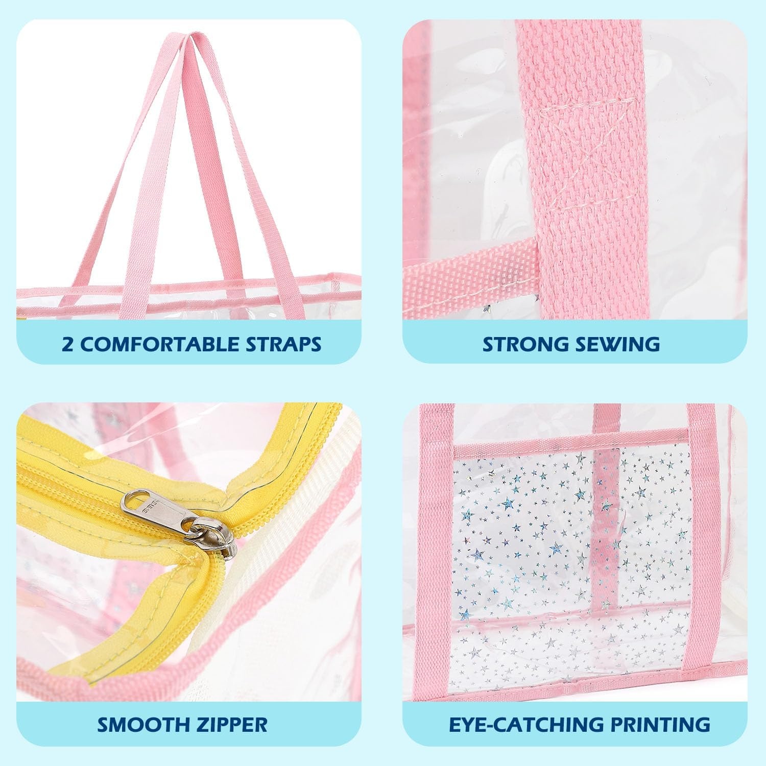 image:imageFammart Clear Beach Bag for Women Large Pool Tote Cruise Vacation Essentials Zipper Closure Waterproof SandproofPink