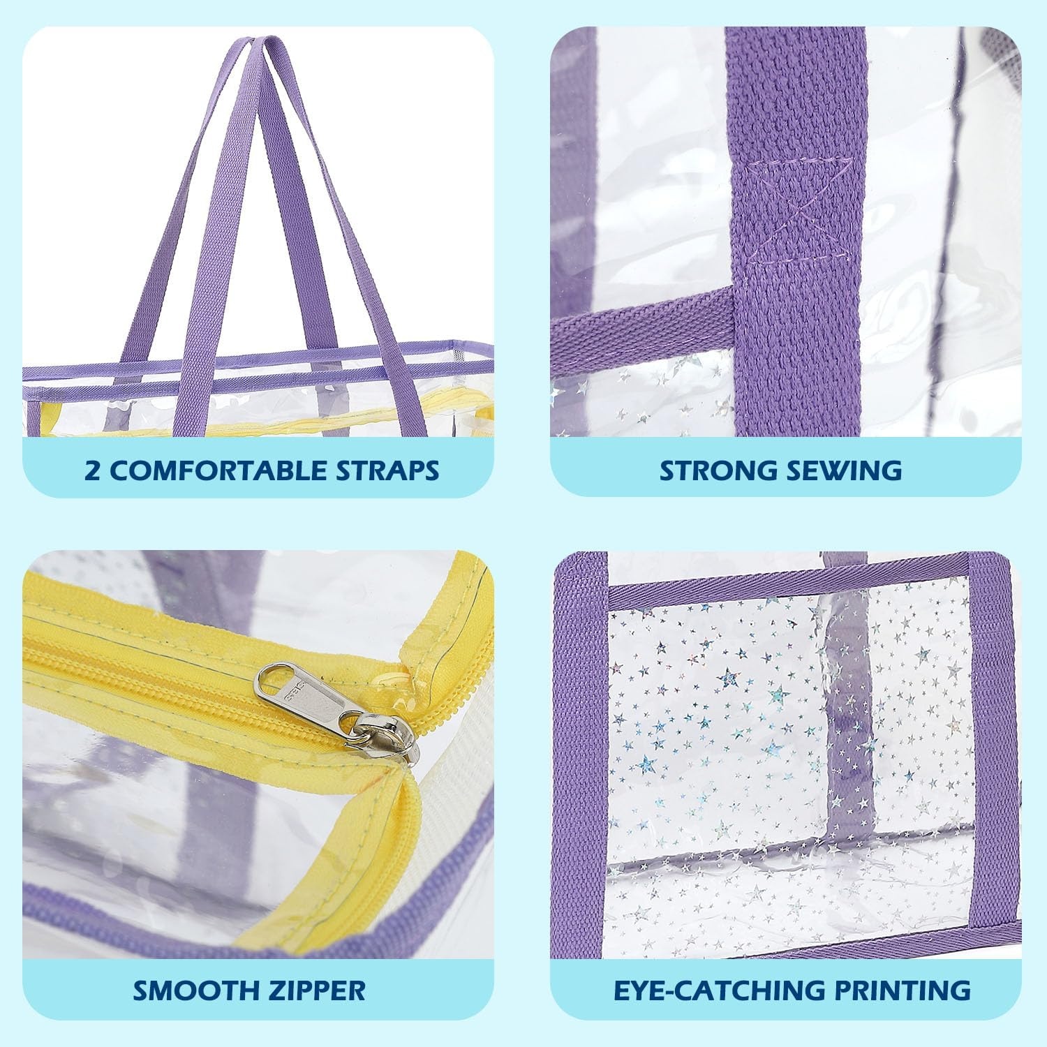 image:imageFammart Clear Beach Bag for Women Large Pool Tote Cruise Vacation Essentials Zipper Closure Waterproof SandproofPurple