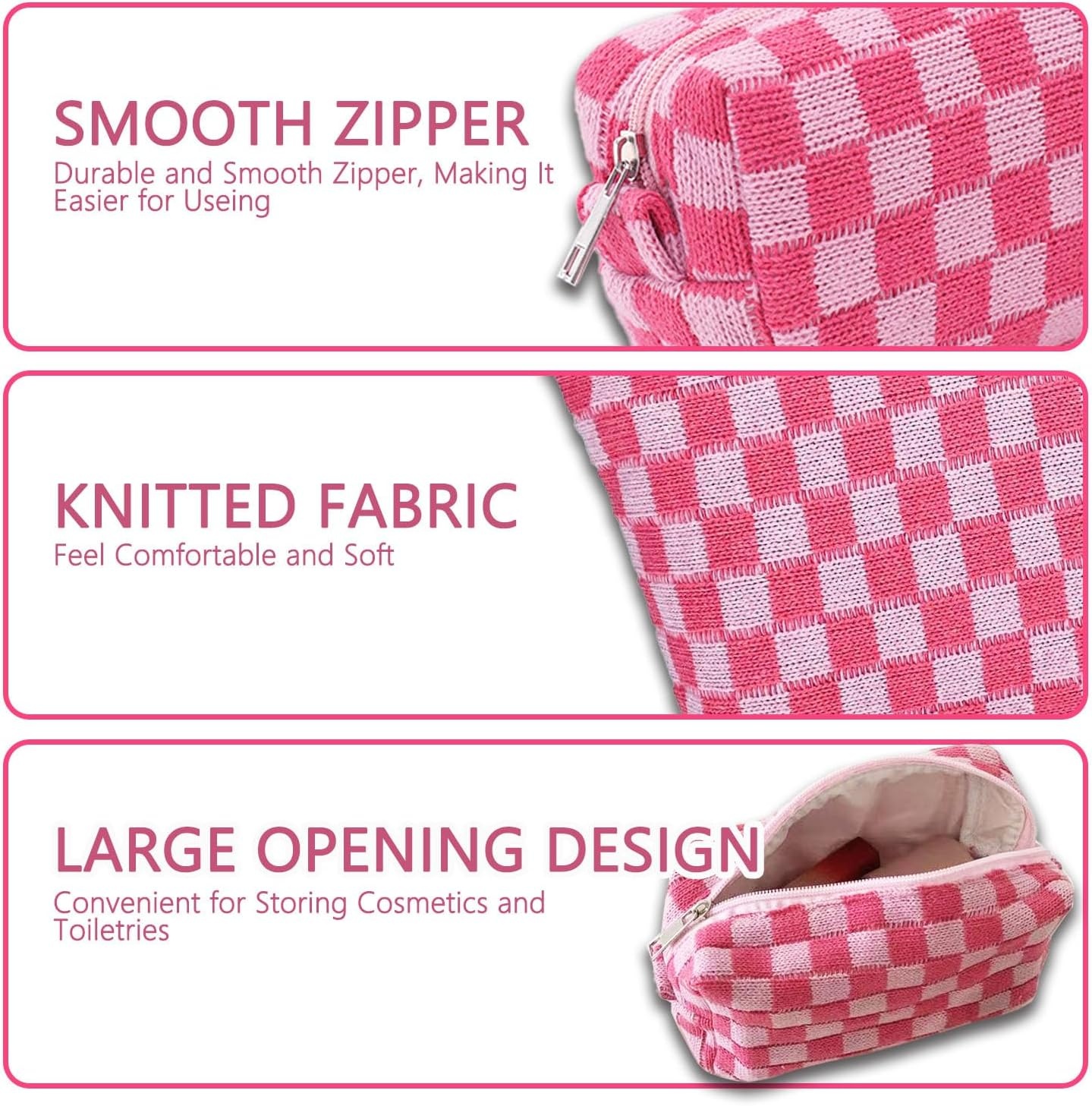 image:imageFammart Corduroy Makeup Bag Travel Cosmetic Bag Organizer Toiletry Bag Make Up Bags with Zipper amp Compartments for Women Girls 2PCSCheckered 2PCS Rose Red
