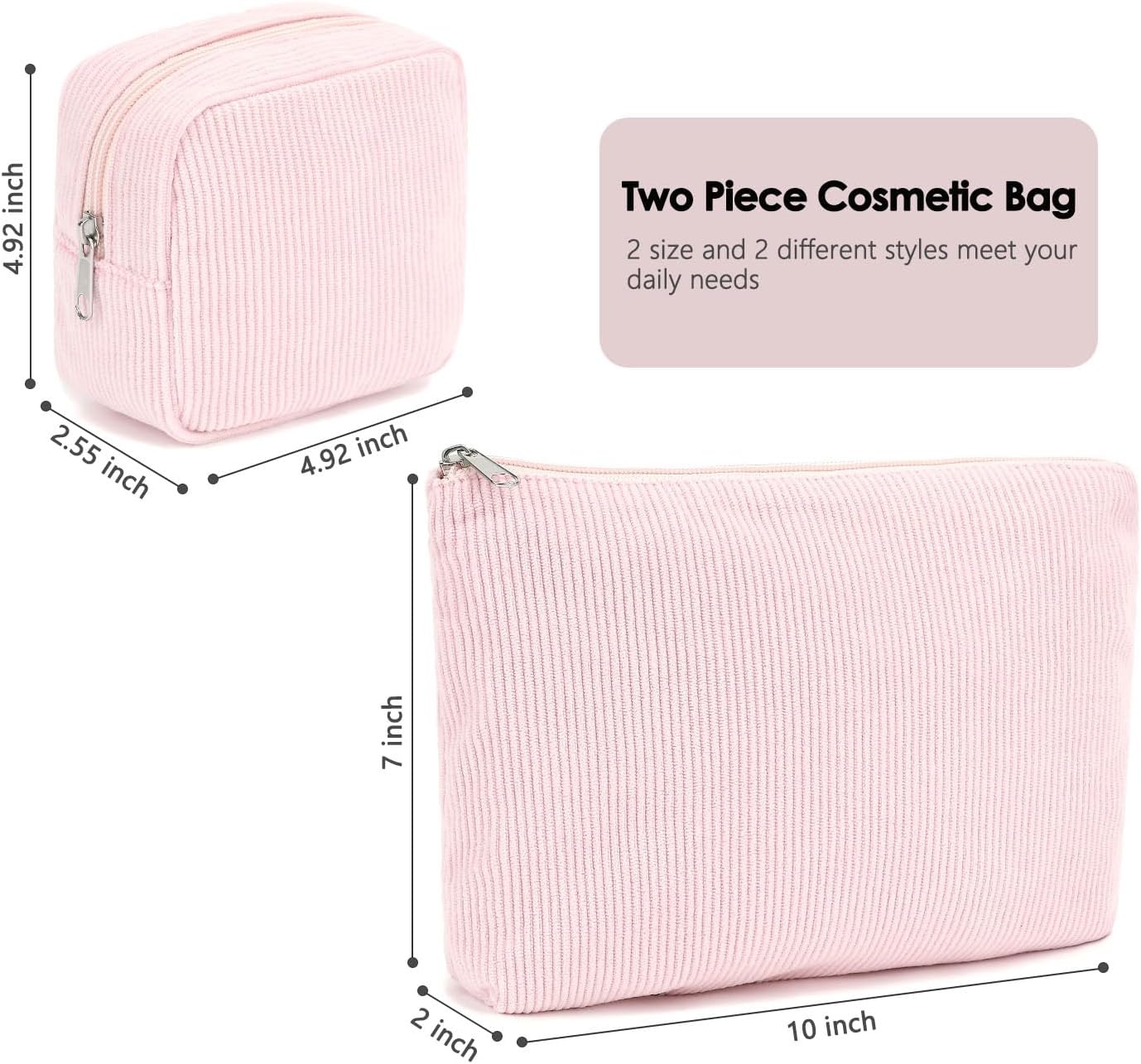 image:imageFammart Corduroy Makeup Bag Travel Cosmetic Bag Organizer Toiletry Bag Make Up Bags with Zipper amp Compartments for Women Girls 2PCSCorduroy 2PCS Pink