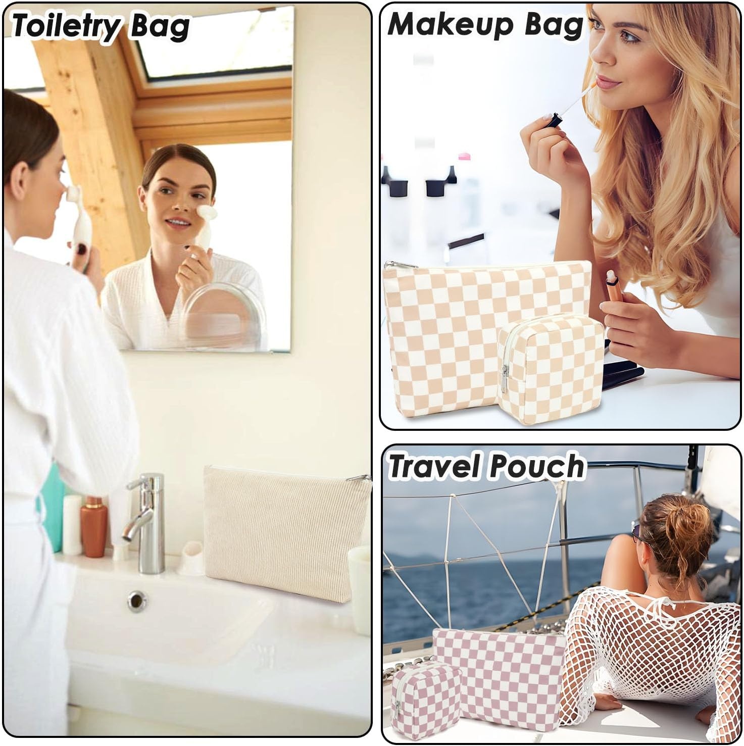 image:imageFammart Corduroy Makeup Bag Travel Cosmetic Bag Organizer Toiletry Bag Make Up Bags with Zipper amp Compartments for Women Girls 2PCSCorduroy 2PCS Pink