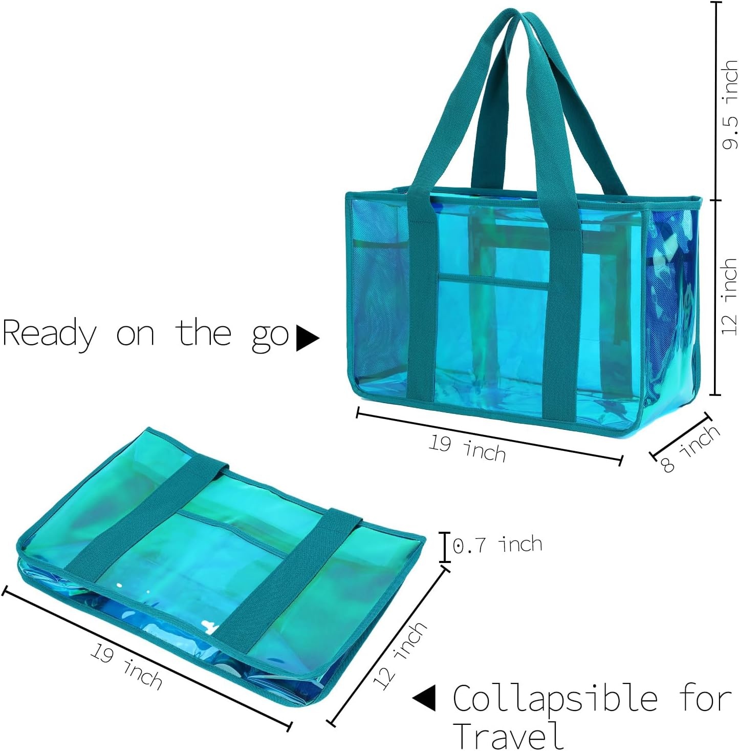 image:imageFammart Iridescent Clear Beach Bags Waterproof Sandproof for Women Large Jelly Tote Zipper Pool Bag Cruise Essentials 2026Large Iridesent Blue