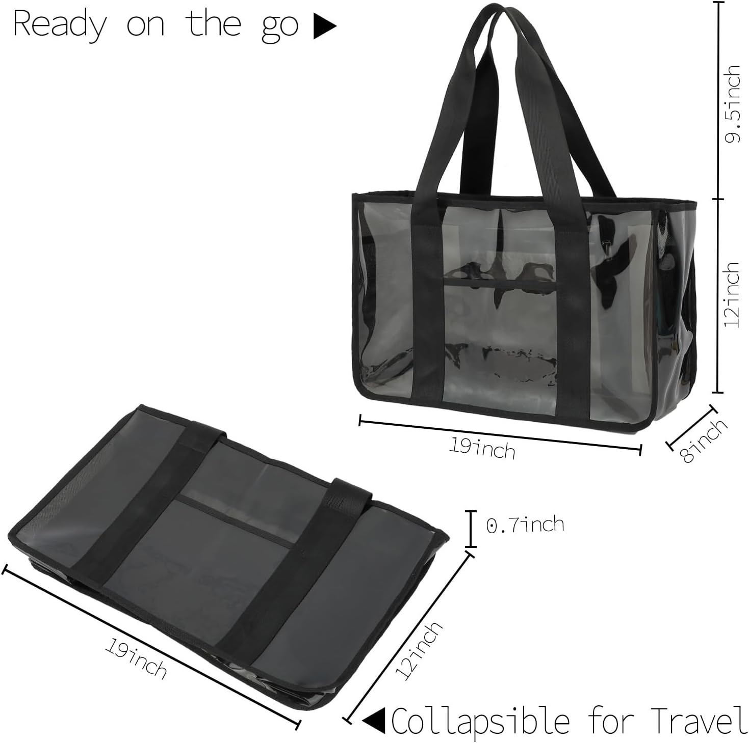 image:imageFammart Iridescent Clear Beach Bags Waterproof Sandproof for Women Large Jelly Tote Zipper Pool Bag Cruise Essentials 2026Large Jelly Black