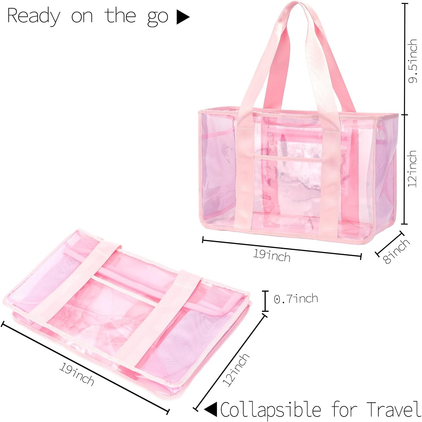 image:imageFammart Iridescent Clear Beach Bags Waterproof Sandproof for Women Large Jelly Tote Zipper Pool Bag Cruise Essentials 2026Large Jelly Pink