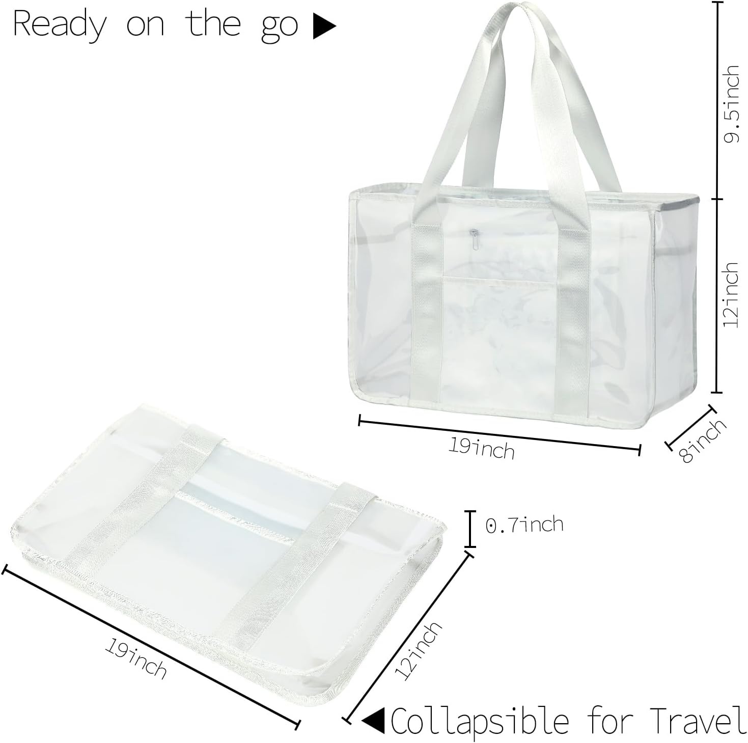 image:imageFammart Iridescent Clear Beach Bags Waterproof Sandproof for Women Large Jelly Tote Zipper Pool Bag Cruise Essentials 2026Large Jelly White