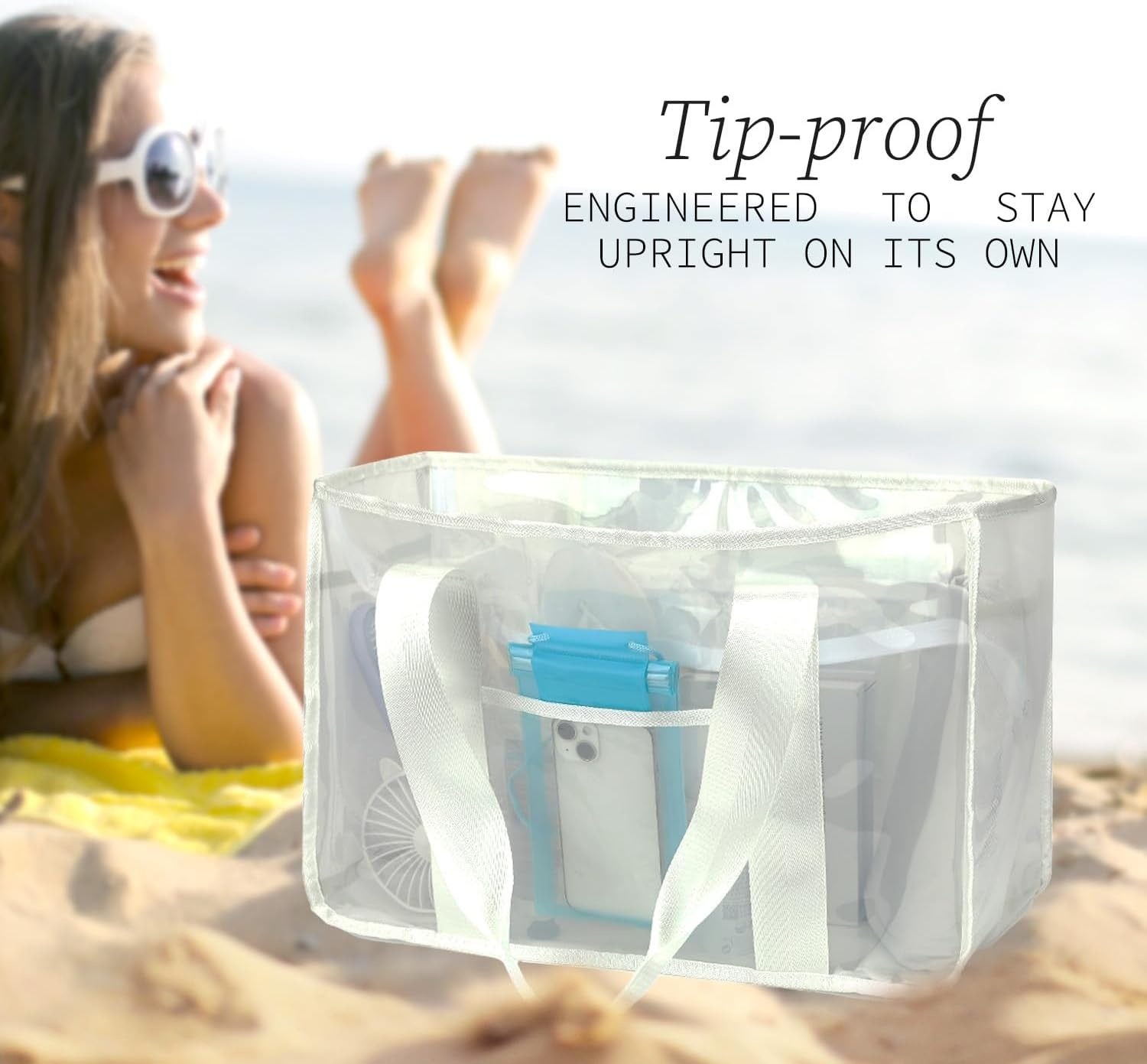 image:imageFammart Iridescent Clear Beach Bags Waterproof Sandproof for Women Large Jelly Tote Zipper Pool Bag Cruise Essentials 2026Large Jelly White