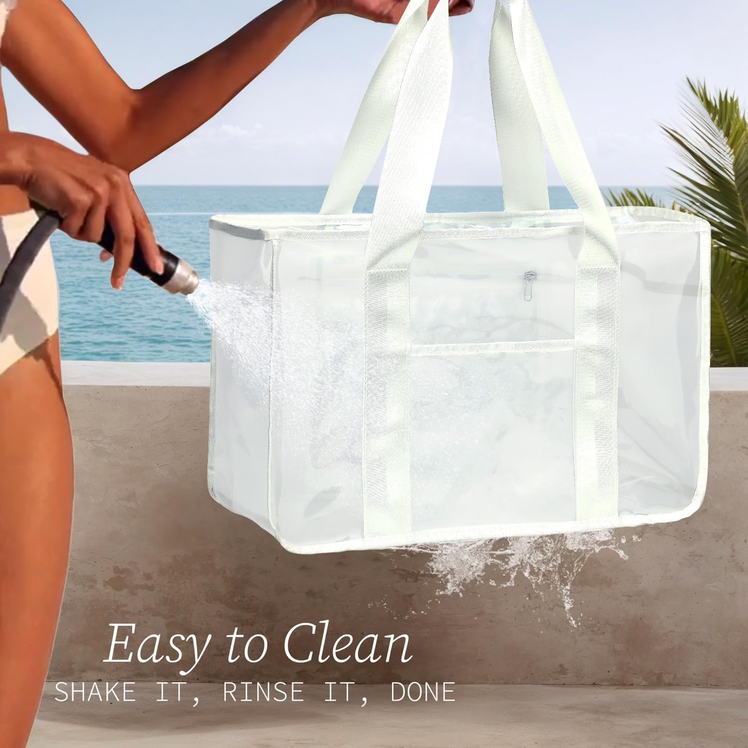 image:imageFammart Iridescent Clear Beach Bags Waterproof Sandproof for Women Large Jelly Tote Zipper Pool Bag Cruise Essentials 2026Large Jelly White