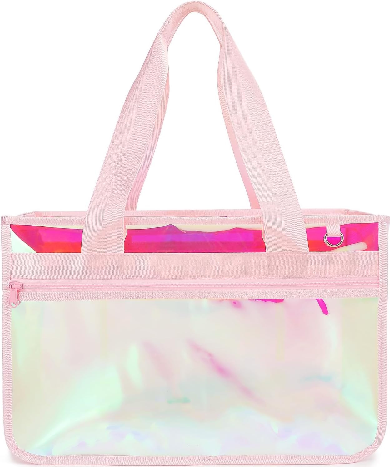 image:imageFammart Iridescent Clear Beach Bags Waterproof Sandproof for Women Large Jelly Tote Zipper Pool Bag Cruise Essentials 2026Large B Iridesent Pink
