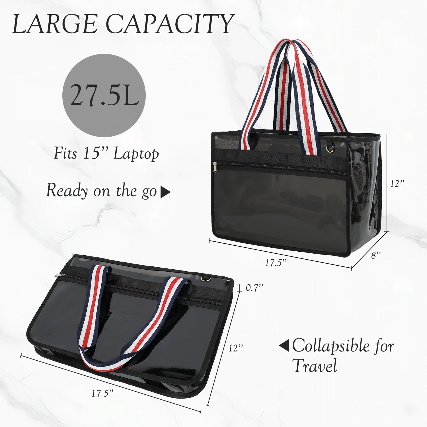 image:imageFammart Iridescent Clear Beach Bags Waterproof Sandproof for Women Large Jelly Tote Zipper Pool Bag Cruise Essentials 2026Large B Jelly Black