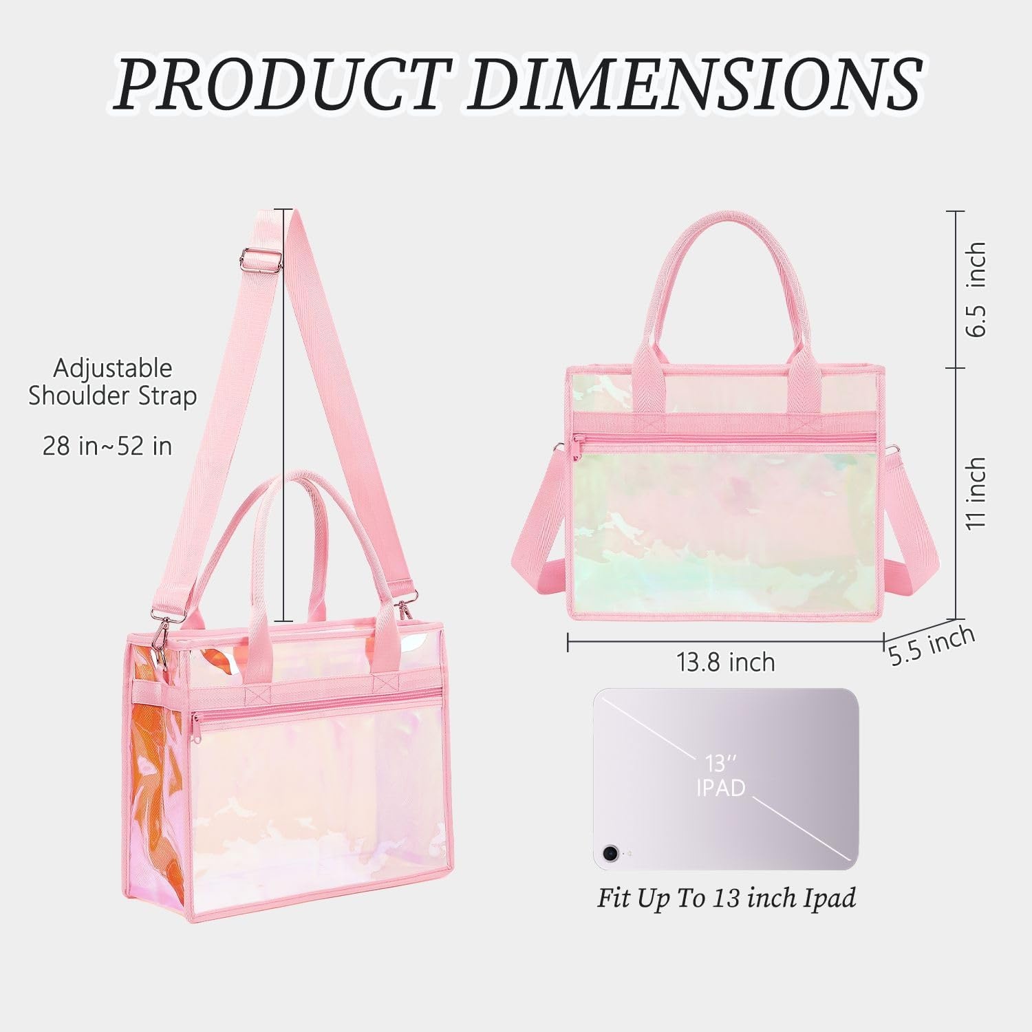 image:imageFammart Iridescent Clear Beach Bags Waterproof Sandproof for Women Large Jelly Tote Zipper Pool Bag Cruise Essentials 2026Small Iridesent Pink