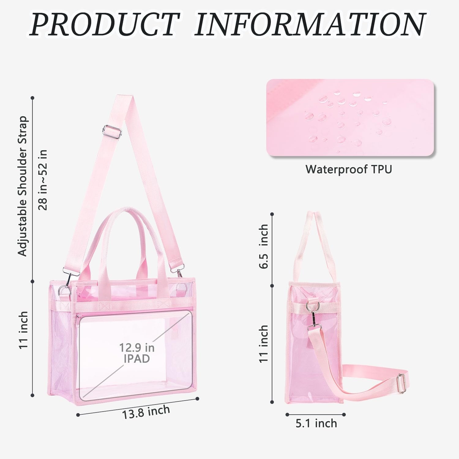 image:imageFammart Iridescent Clear Beach Bags Waterproof Sandproof for Women Large Jelly Tote Zipper Pool Bag Cruise Essentials 2026Small Jelly Pink