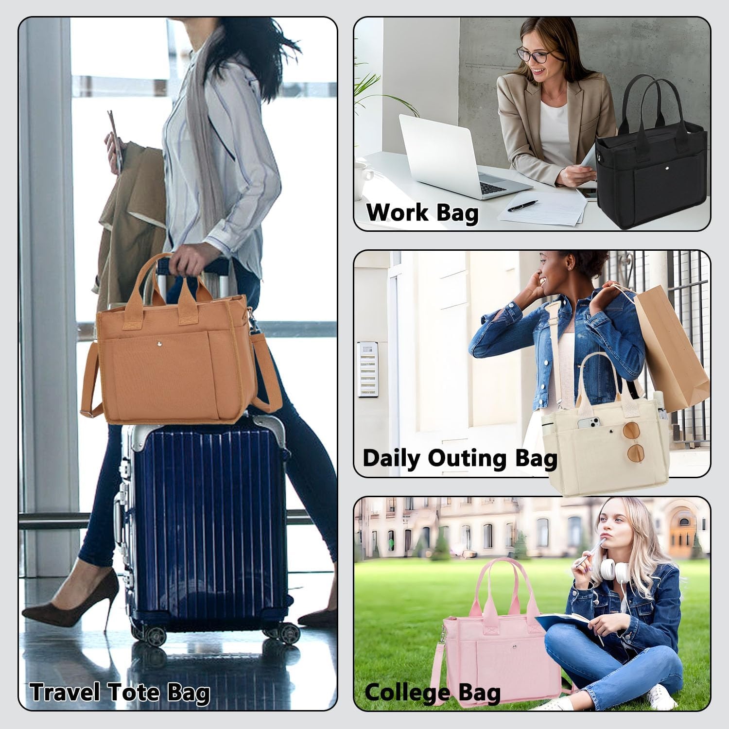 image:imageFammart Large Canvas Tote Bag for Women with Zipper amp Compartments Crossbody Laptop Bags for Work College TravelCrossbody Beige