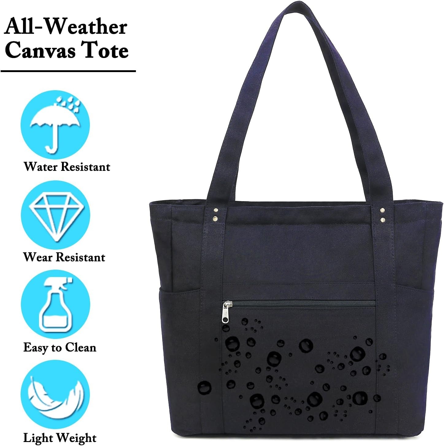 image:imageFammart Large Canvas Tote Bag for Women with Zipper amp Compartments Crossbody Laptop Bags for Work College TravelLuggage Strap Black