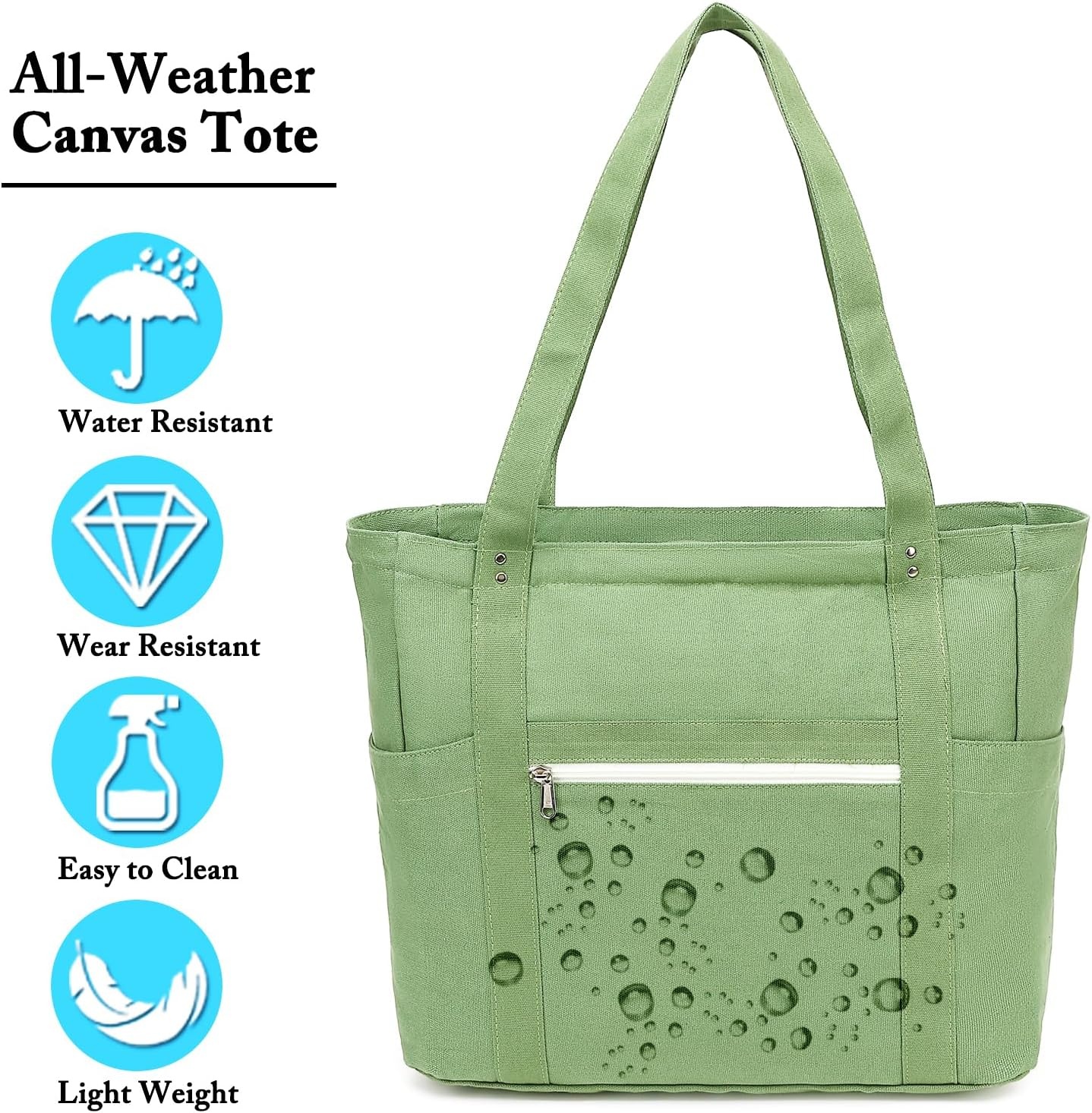 image:imageFammart Large Canvas Tote Bag for Women with Zipper amp Compartments Crossbody Laptop Bags for Work College TravelLuggage Strap Grass Green