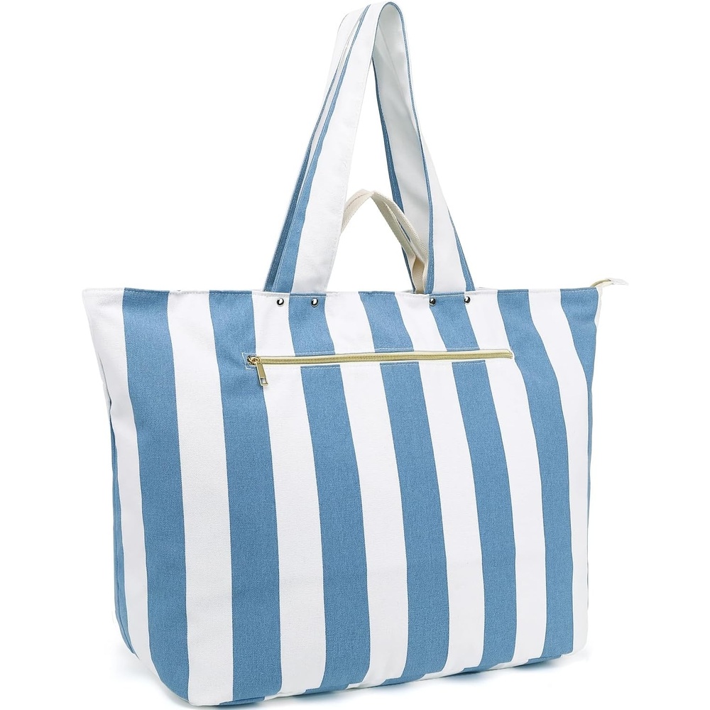 image:imageFammart Beach Bags Waterproof Sandproof for Women Large Canvas Pool Bag with Leakproof Wet Pocket amp Zipper Cruise EssentialsCanvas Extra Large Light Blue