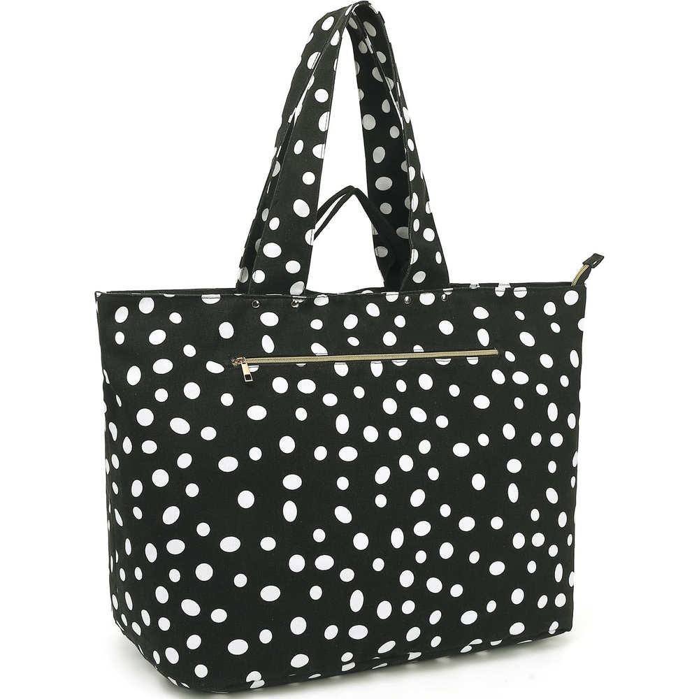 image:imageFammart Beach Bags Waterproof Sandproof for Women Large Canvas Pool Bag with Leakproof Wet Pocket amp Zipper Cruise EssentialsCanvas Extra Large Polka Dots