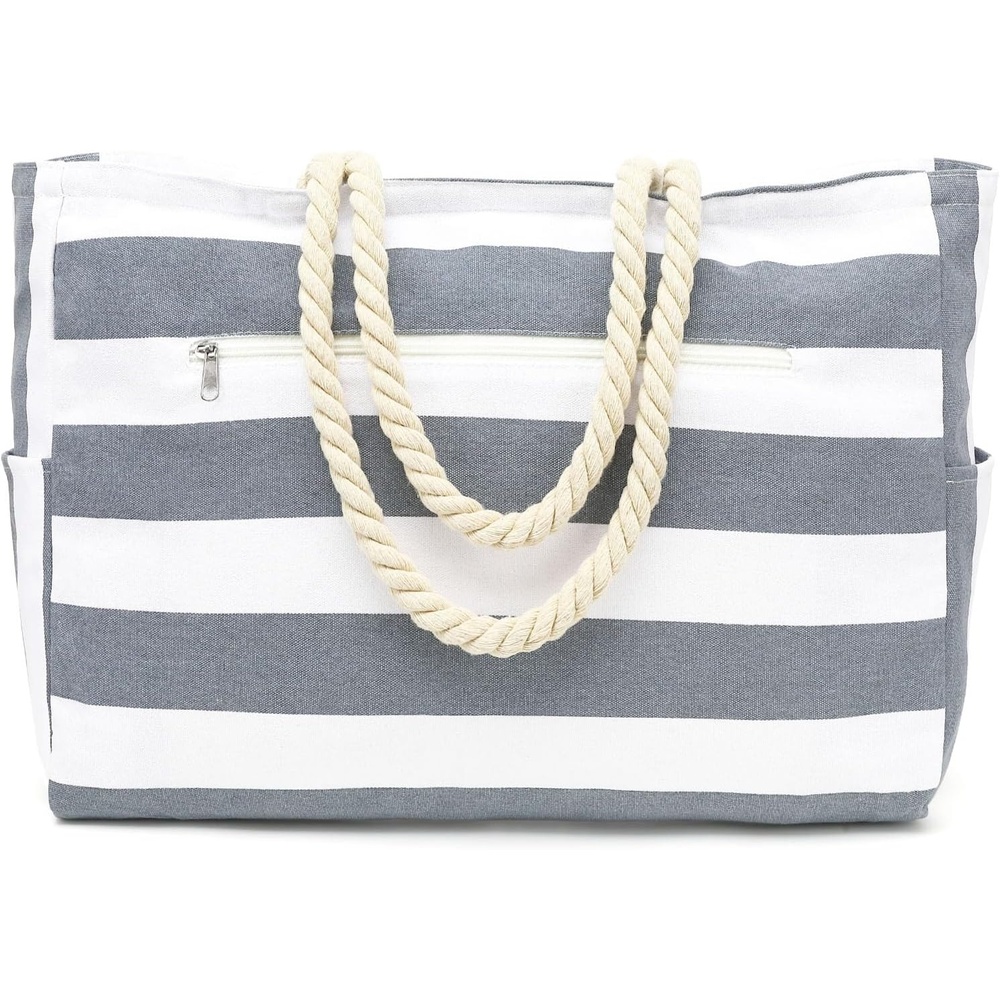 image:imageFammart Beach Bags Waterproof Sandproof for Women Large Canvas Pool Bag with Leakproof Wet Pocket amp Zipper Cruise EssentialsCanvas large Dark Grey