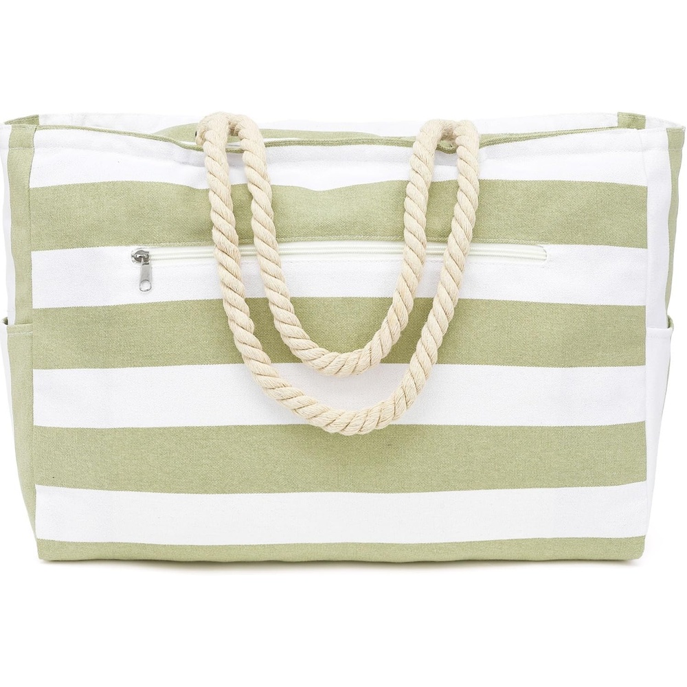 image:imageFammart Beach Bags Waterproof Sandproof for Women Large Canvas Pool Bag with Leakproof Wet Pocket amp Zipper Cruise EssentialsCanvas large Light Green