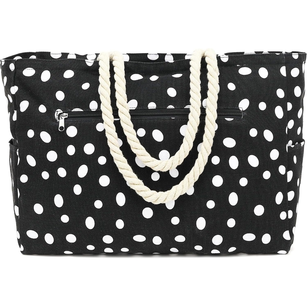 image:imageFammart Beach Bags Waterproof Sandproof for Women Large Canvas Pool Bag with Leakproof Wet Pocket amp Zipper Cruise EssentialsCanvas large Polka Dots