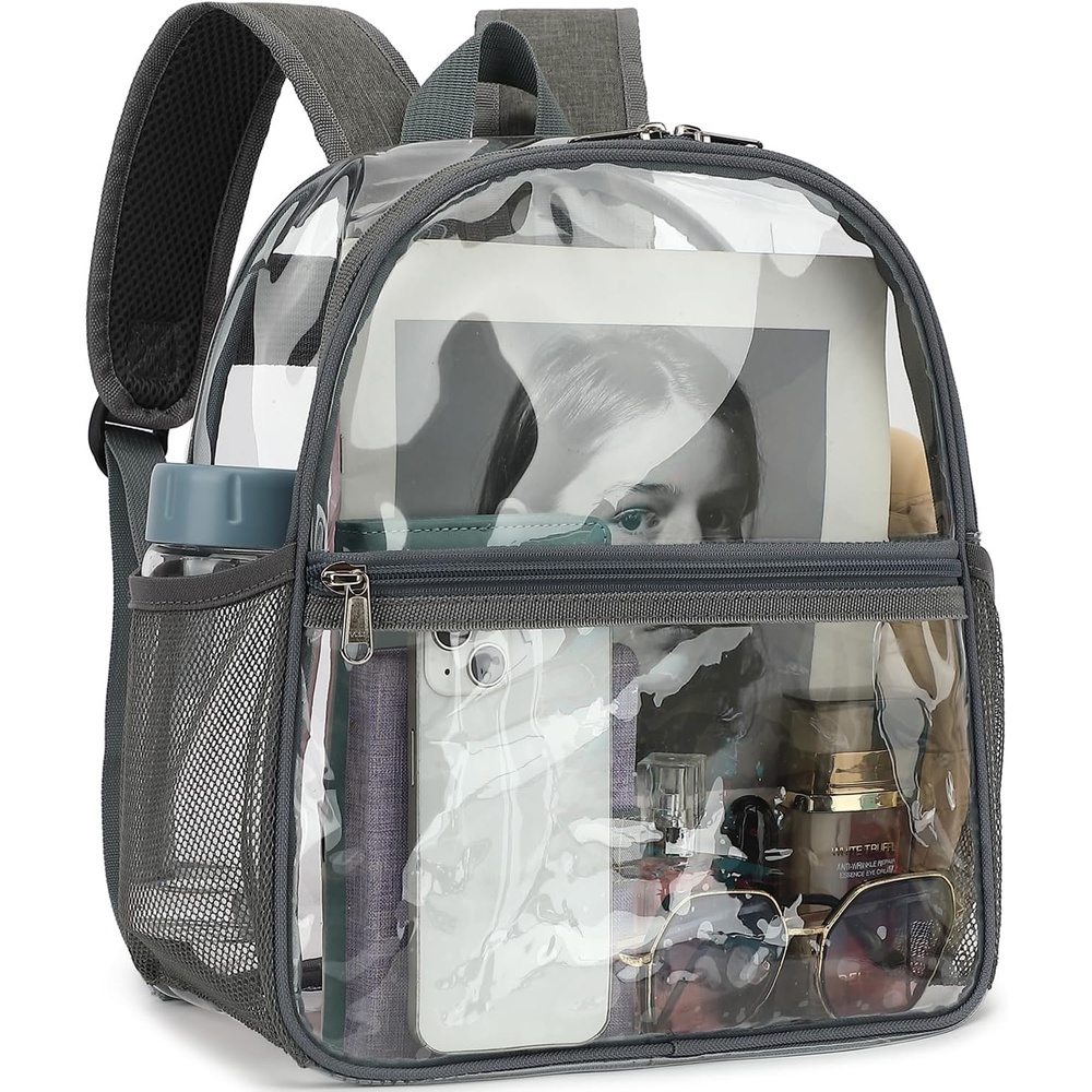 image:imageFammart Clear Backpack Stadium Approved 12x6x12 Kids amp Small Adult Transparent Backpack for School Work Sports Concerts Clear BagGrey