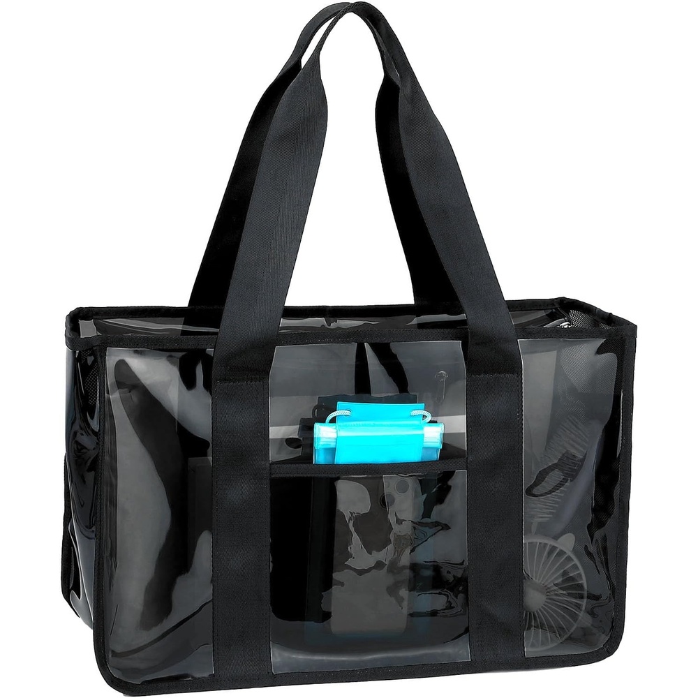 image:imageFammart Iridescent Clear Beach Bags Waterproof Sandproof for Women Large Jelly Tote Zipper Pool Bag Cruise Essentials 2026Large Jelly Black