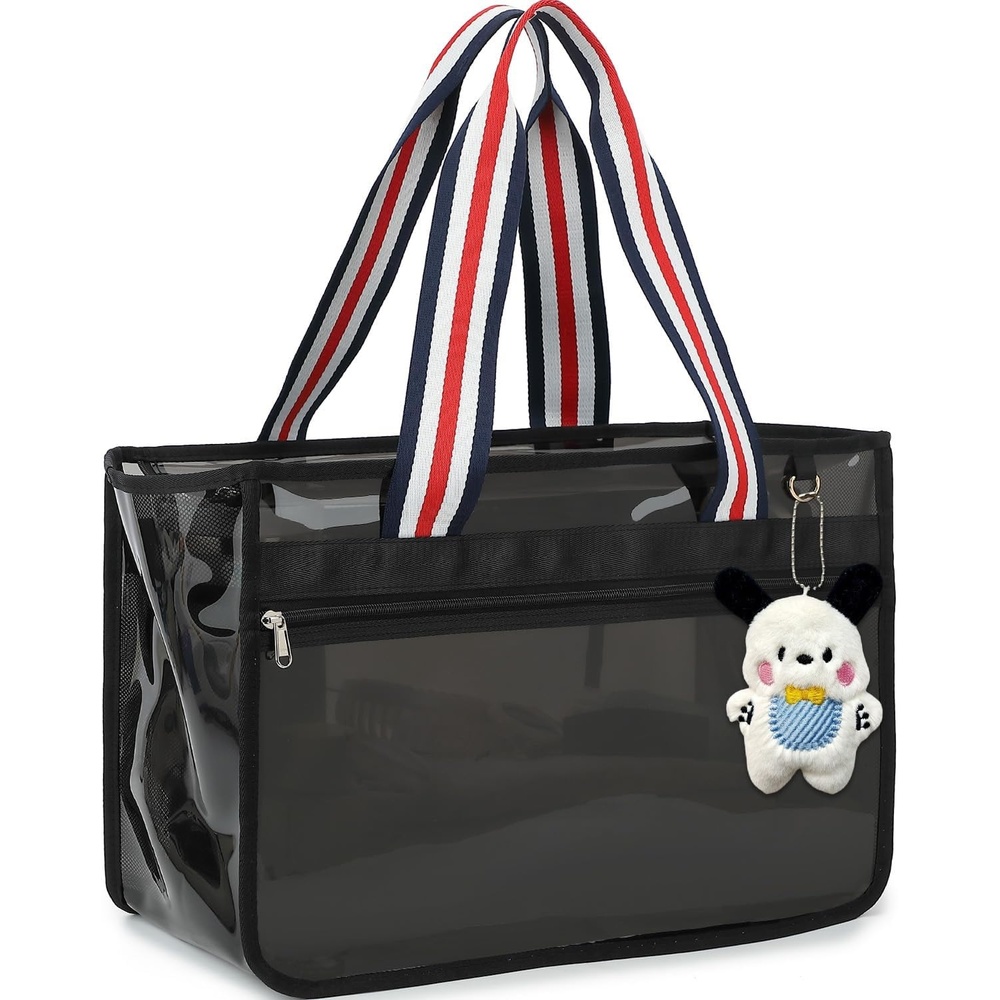 image:imageFammart Iridescent Clear Beach Bags Waterproof Sandproof for Women Large Jelly Tote Zipper Pool Bag Cruise Essentials 2026Large B Jelly Black