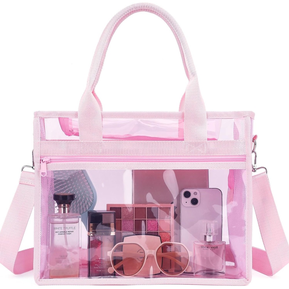 image:imageFammart Iridescent Clear Beach Bags Waterproof Sandproof for Women Large Jelly Tote Zipper Pool Bag Cruise Essentials 2026Small Jelly Pink