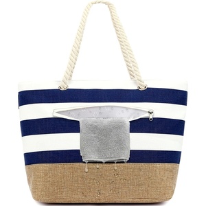 image:imageFammart Beach Bags Waterproof Sandproof for Women Large Canvas Pool Bag with Leakproof Wet Pocket amp Zipper Cruise EssentialsCanvasjute  Large  Dark Blue