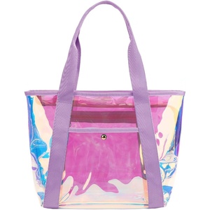 image:imageFammart Clear Bag for Stadium Events 12x6x12 Jelly Tote Bag for Women with Zipper for Beach Sports Concerts WorkIridescent Purple