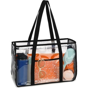 image:imageFammart Clear Beach Bag for Women Large Pool Tote Cruise Vacation Essentials  Zipper Closure Waterproof SandproofBlack