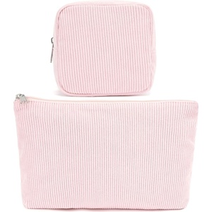 image:imageFammart Corduroy Makeup Bag Travel Cosmetic Bag Organizer Toiletry Bag Make Up Bags with Zipper amp Compartments for Women Girls 2PCSCorduroy  2PCS Pink