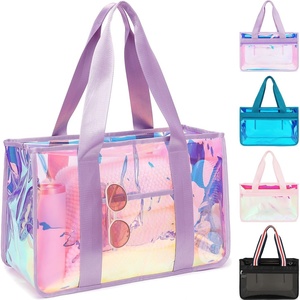 image:imageFammart Iridescent Clear Beach Bags Waterproof Sandproof for Women Large Jelly Tote Zipper Pool Bag Cruise Essentials 2026Large  Iridesent Purple