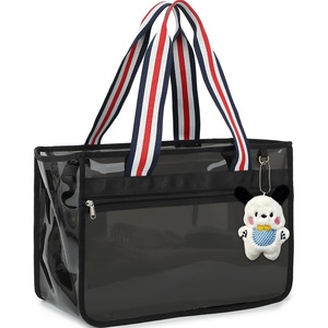 image:imageFammart Iridescent Clear Beach Bags Waterproof Sandproof for Women Large Jelly Tote Zipper Pool Bag Cruise Essentials 2026Large B  Jelly Black
