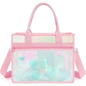image:imageFammart Iridescent Clear Beach Bags Waterproof Sandproof for Women Large Jelly Tote Zipper Pool Bag Cruise Essentials 2026Small  Iridesent Pink