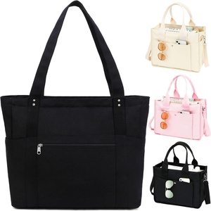 image:imageFammart Large Canvas Tote Bag for Women with Zipper amp Compartments Crossbody Laptop Bags for Work College TravelLuggage Strap  Black