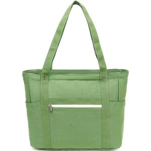 image:imageFammart Large Canvas Tote Bag for Women with Zipper amp Compartments Crossbody Laptop Bags for Work College TravelLuggage Strap  Grass Green
