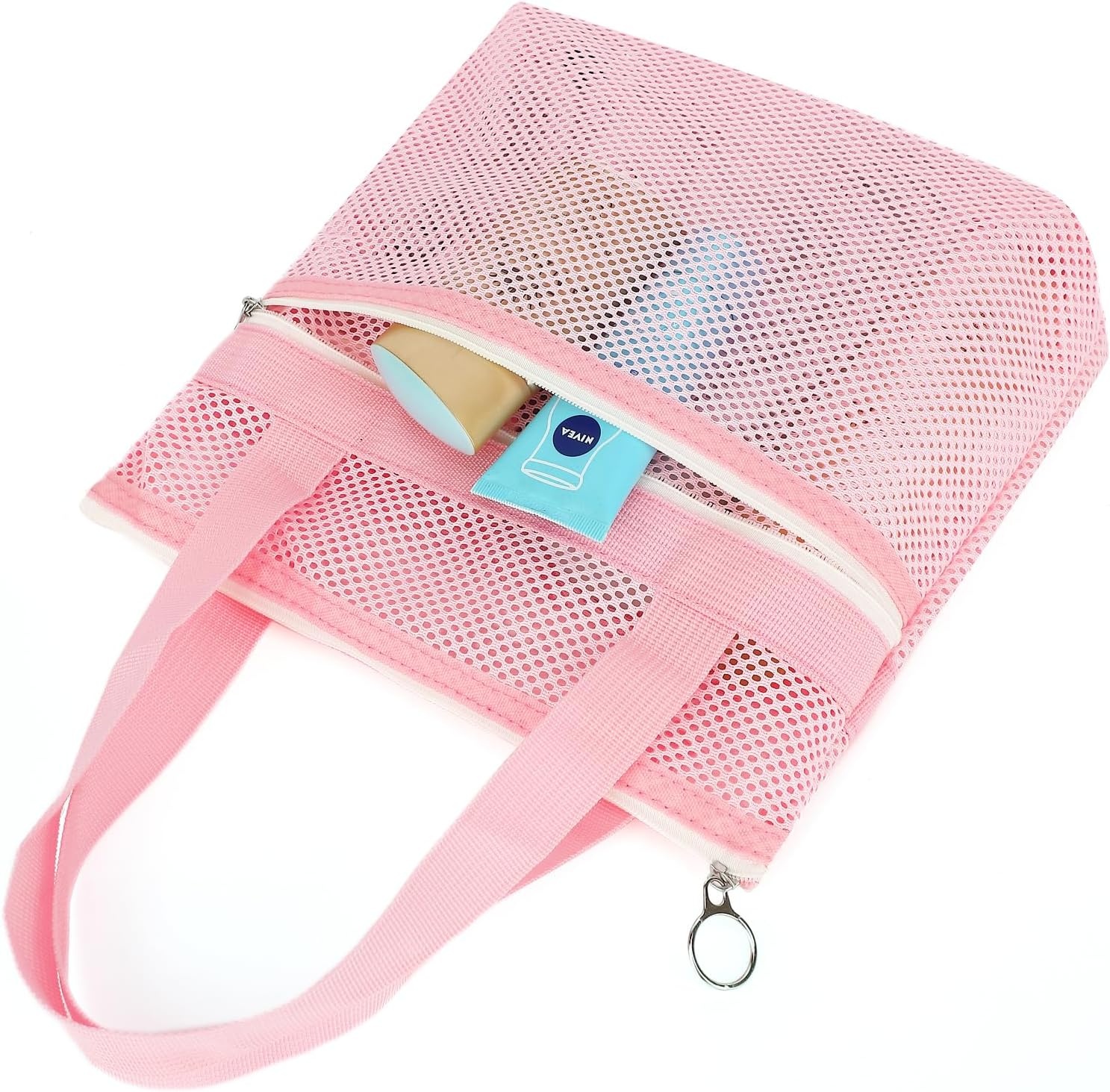 image:imageFammart Portable Shower Caddy Tote Collapsible Plastic Basket with Handles Foldable Storage Organizer for Bathroom Kitchen College Dorm Gym Travel amp Camping BlueSmall Zipper Closure Pink