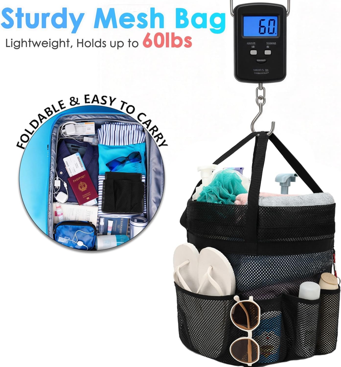 image:imageFammart Portable Shower Caddy Tote Collapsible Plastic Basket with Handles Foldable Storage Organizer for Bathroom Kitchen College Dorm Gym Travel amp Camping BlueExtra Large Drawstring Closure Pink