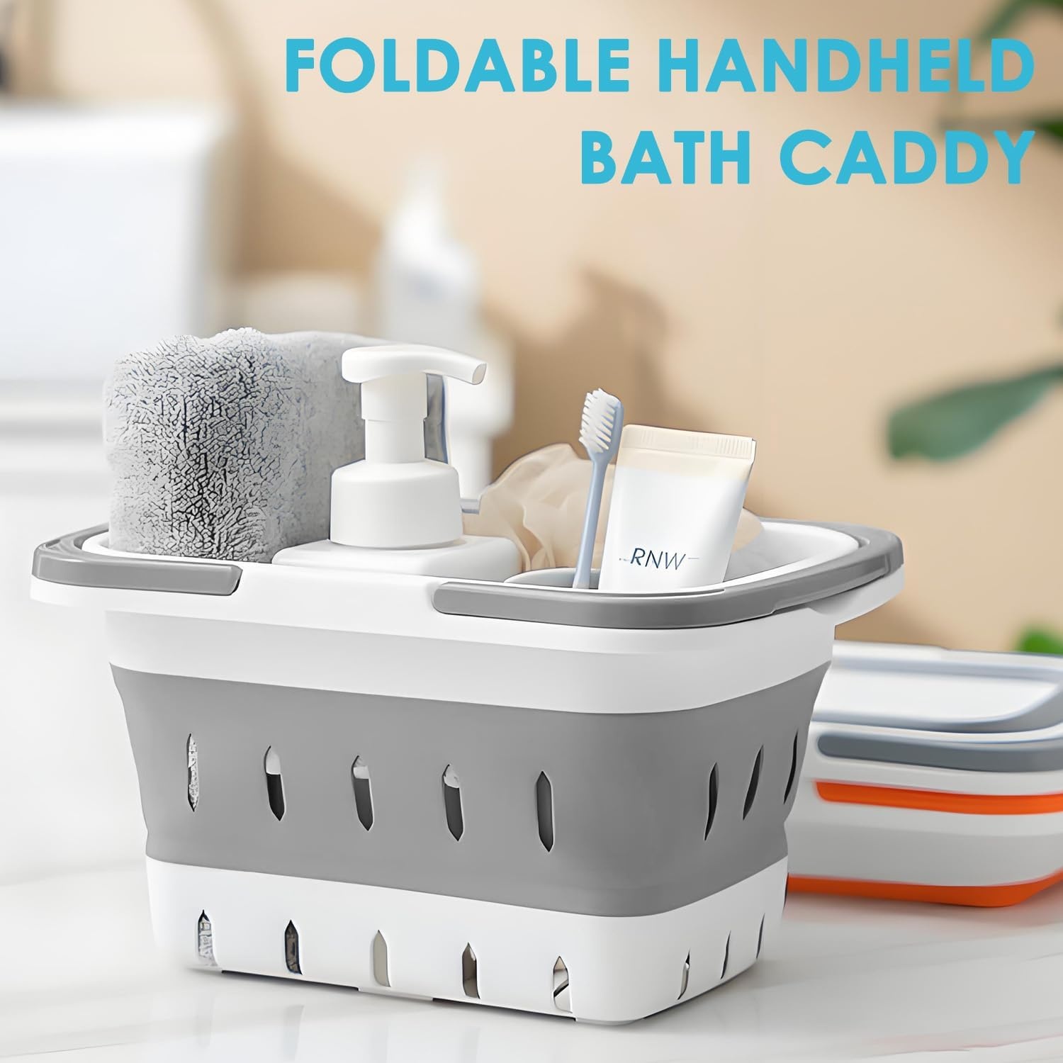 image:imageFammart Portable Shower Caddy Tote Collapsible Plastic Basket with Handles Foldable Storage Organizer for Bathroom Kitchen College Dorm Gym Travel amp Camping BlueCollapsible Gray