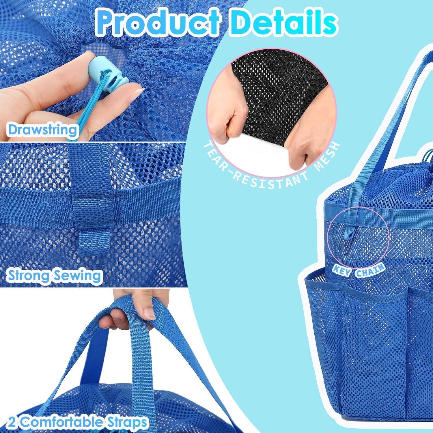 image:imageFammart Portable Shower Caddy Tote Collapsible Plastic Basket with Handles Foldable Storage Organizer for Bathroom Kitchen College Dorm Gym Travel amp Camping BlueExtra Large Drawstring Closure Blue