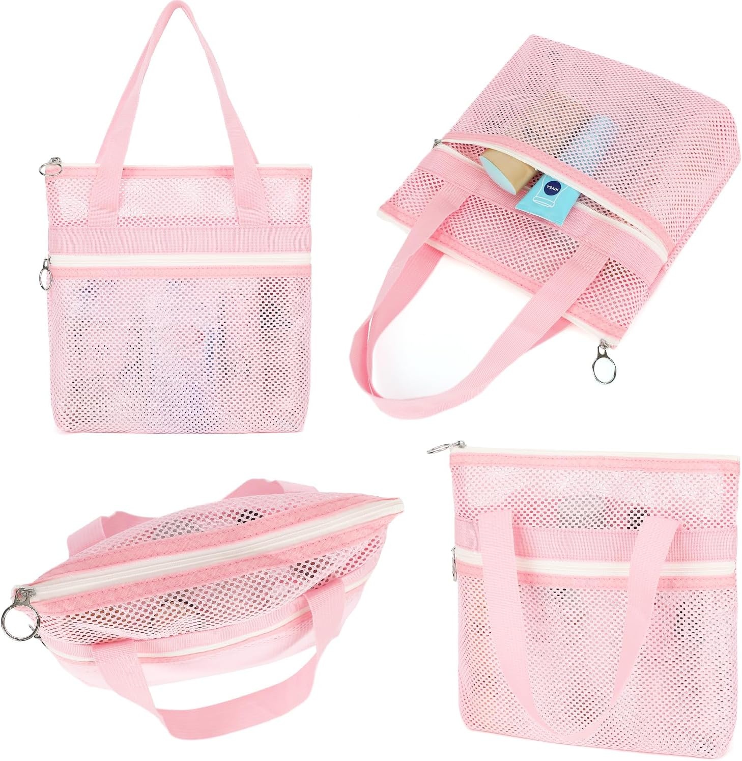 image:imageFammart Portable Shower Caddy Tote Collapsible Plastic Basket with Handles Foldable Storage Organizer for Bathroom Kitchen College Dorm Gym Travel amp Camping BlueSmall Zipper Closure Pink