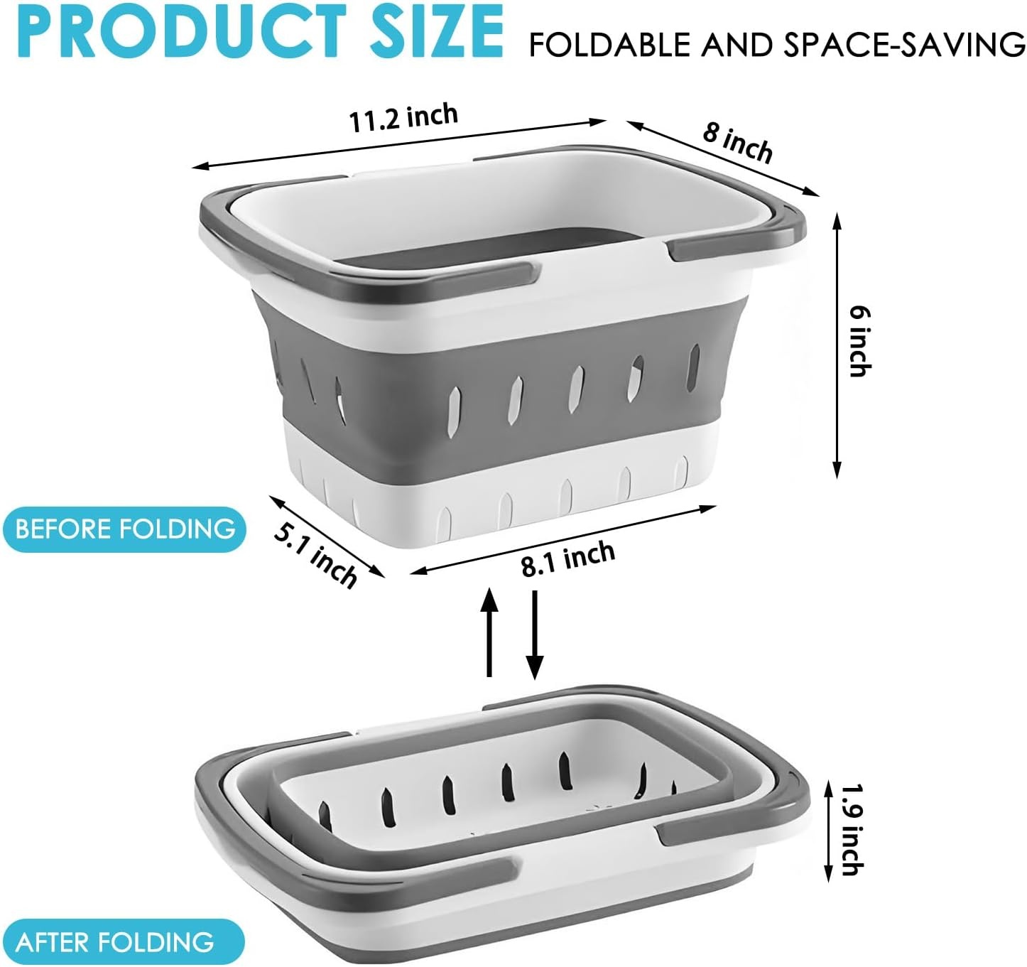 image:imageFammart Portable Shower Caddy Tote Collapsible Plastic Basket with Handles Foldable Storage Organizer for Bathroom Kitchen College Dorm Gym Travel amp Camping BlueCollapsible Gray